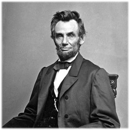 Portrait of Abraham Lincoln, sitting, in traditional jacket and waistcoat with crevat tie